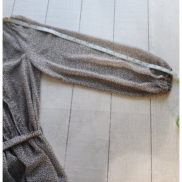 MSK Taupe and Cream Long Sleeve Belted Ditsy Print Midi Dress Size  12 - Picture 8 of 13